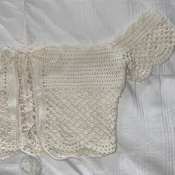 SOLD Crochet Off Shoulder Crop Top - Picture 2 of 6